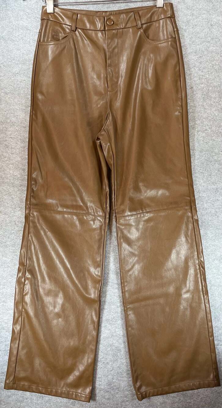SHEIN Brown Faux Leather Straight Leg Pants Size M